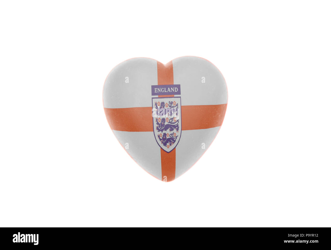 Heart with Three Lions Soccer England National Football Team Flag isolated on white background Stock Photo