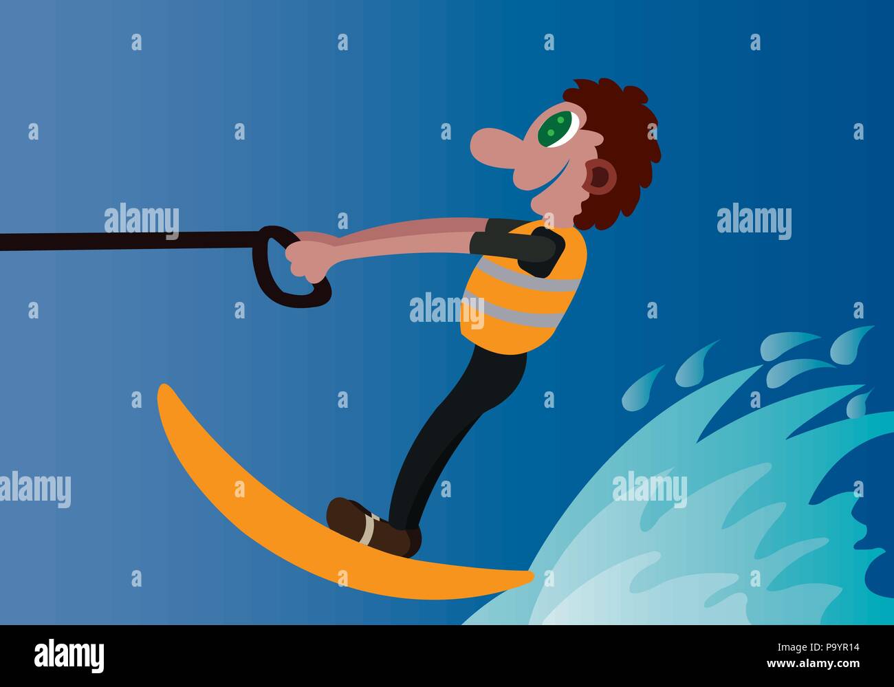 a water skier rides on a wakeboard Stock Vector
