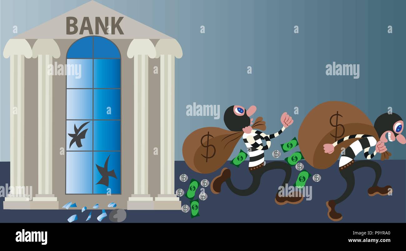 Bank robbers make off with loads of cash Stock Vector