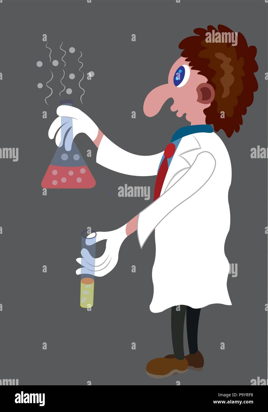 A chemist holds up samples in a test tube Stock Vector