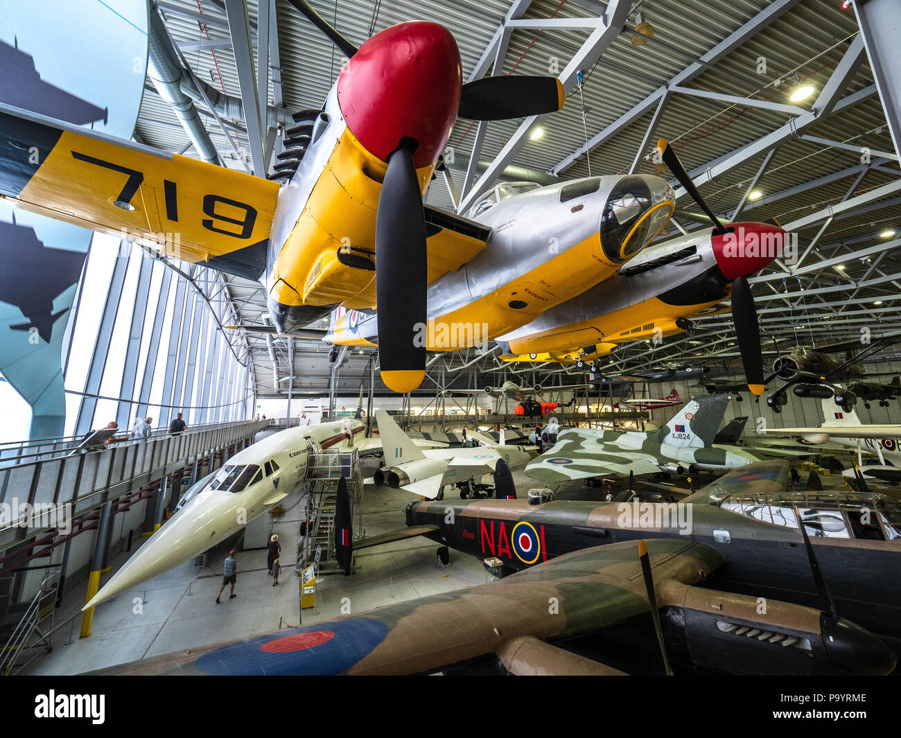Duxford IWM - Imperial War Museum Duxford - the largest aviation museum in the UK - photo inside the Airspace Hanger which opened in 2008 Stock Photo