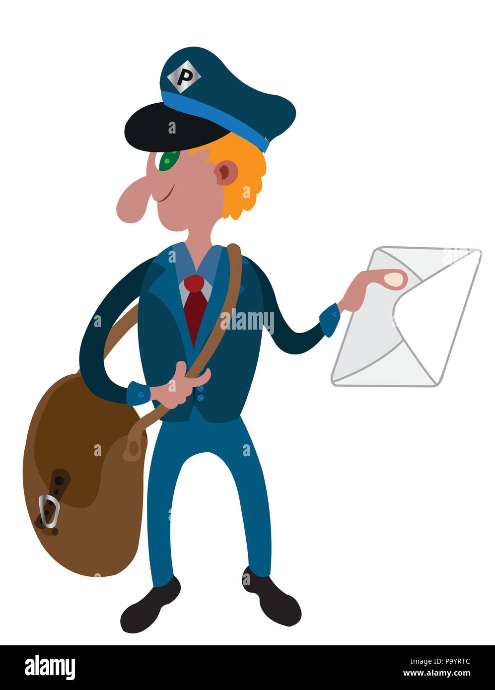 A postman delivers mail Stock Vector