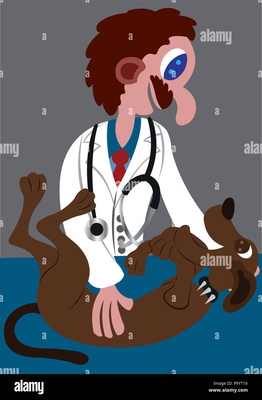 A veterinary doctor treats a sick dog Stock Vector