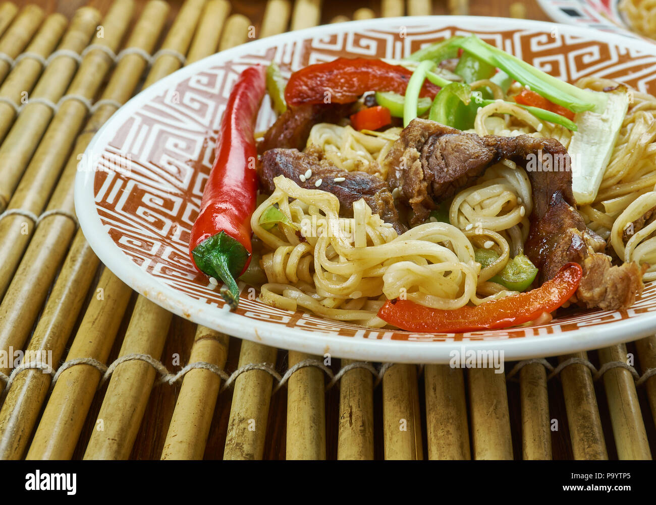Szechuan Beef Noodles With Spicy Beef Sauce, classic Chinese dish Stock Photo