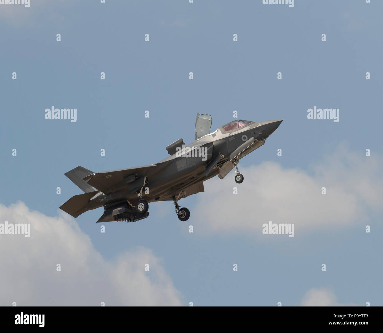 RAF F35B Lightning II multirole stealth jet fighter flying at the 2018