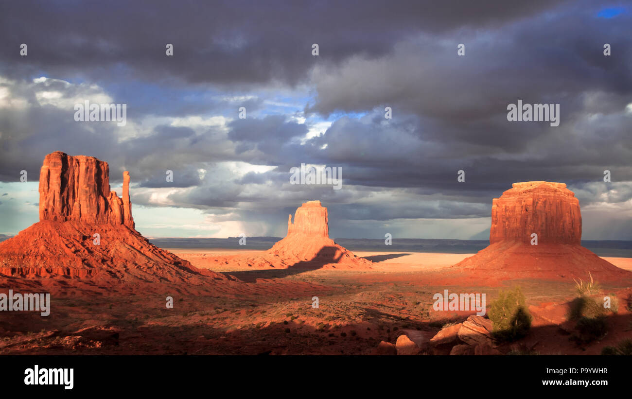 Monument Valley at golden hour Stock Photo