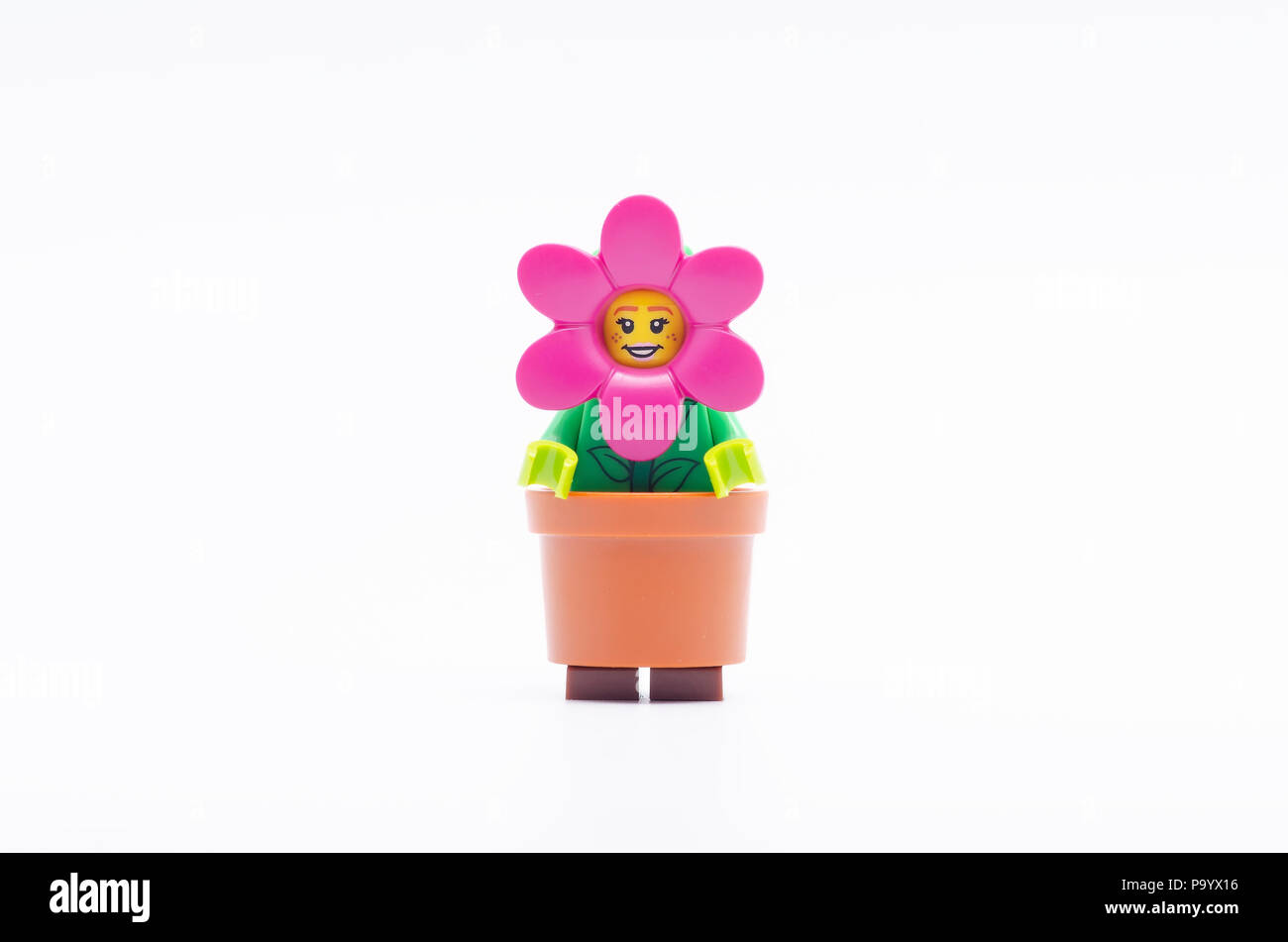 lego mini figure flower pot girl from series 18. Lego minifigures are  manufactured by The Lego Group Stock Photo - Alamy