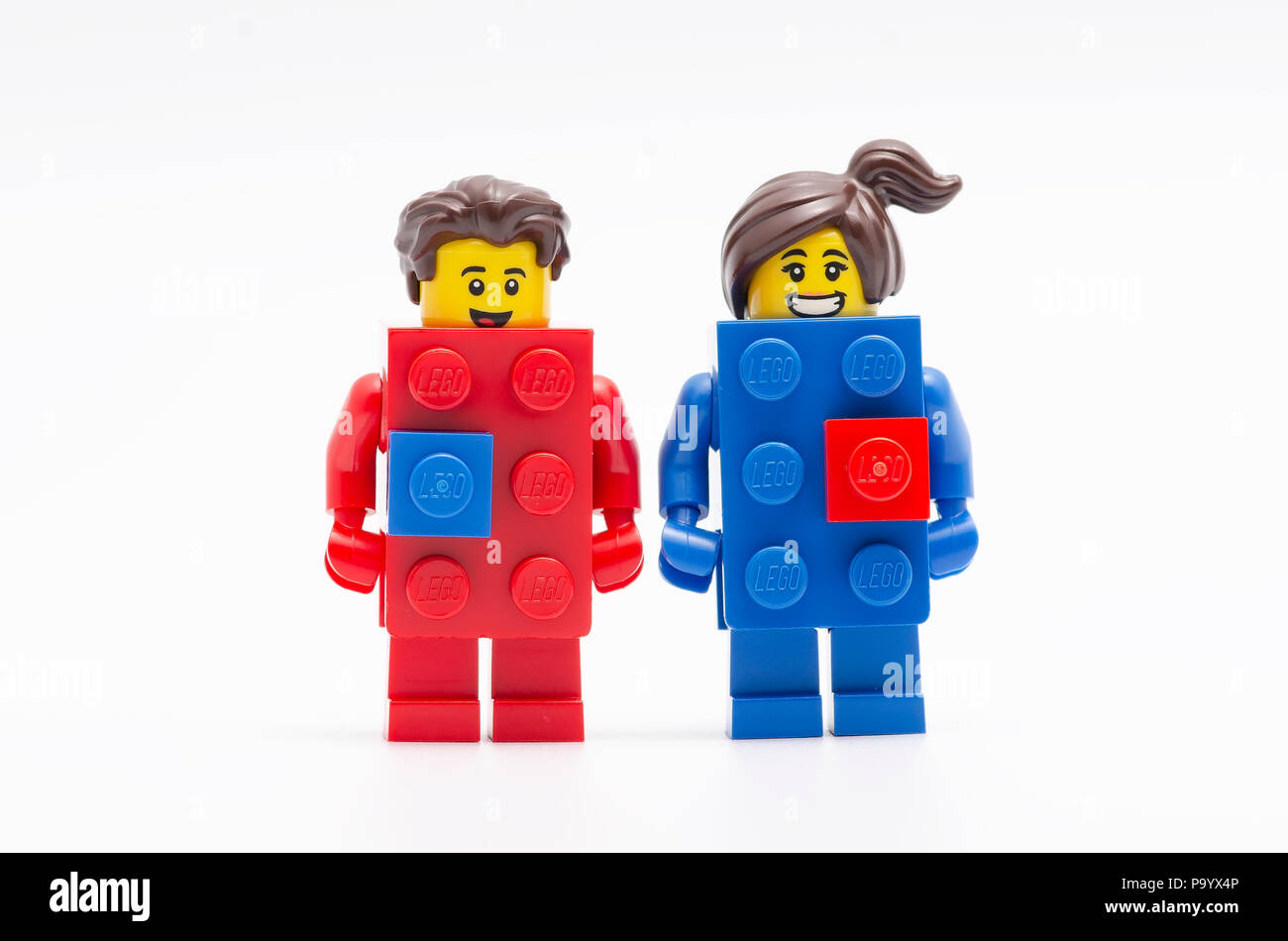 lego red and blue brick . Lego minifigures are manufactured by The Lego  Group Stock Photo - Alamy