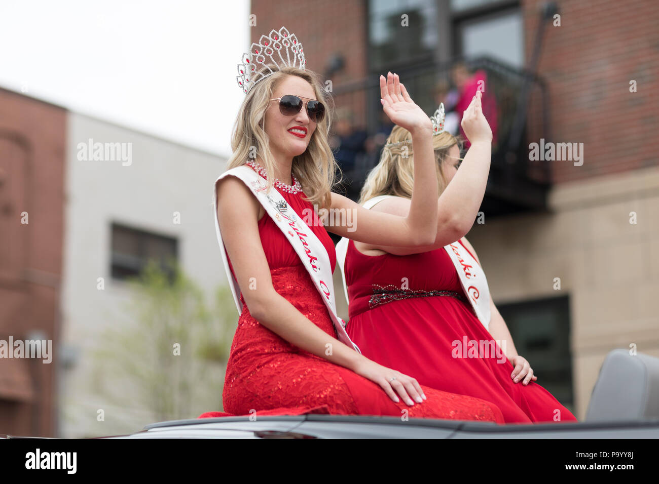 Holland, Michigan, USA May 12, 2018 Beauty queens with ribbons that