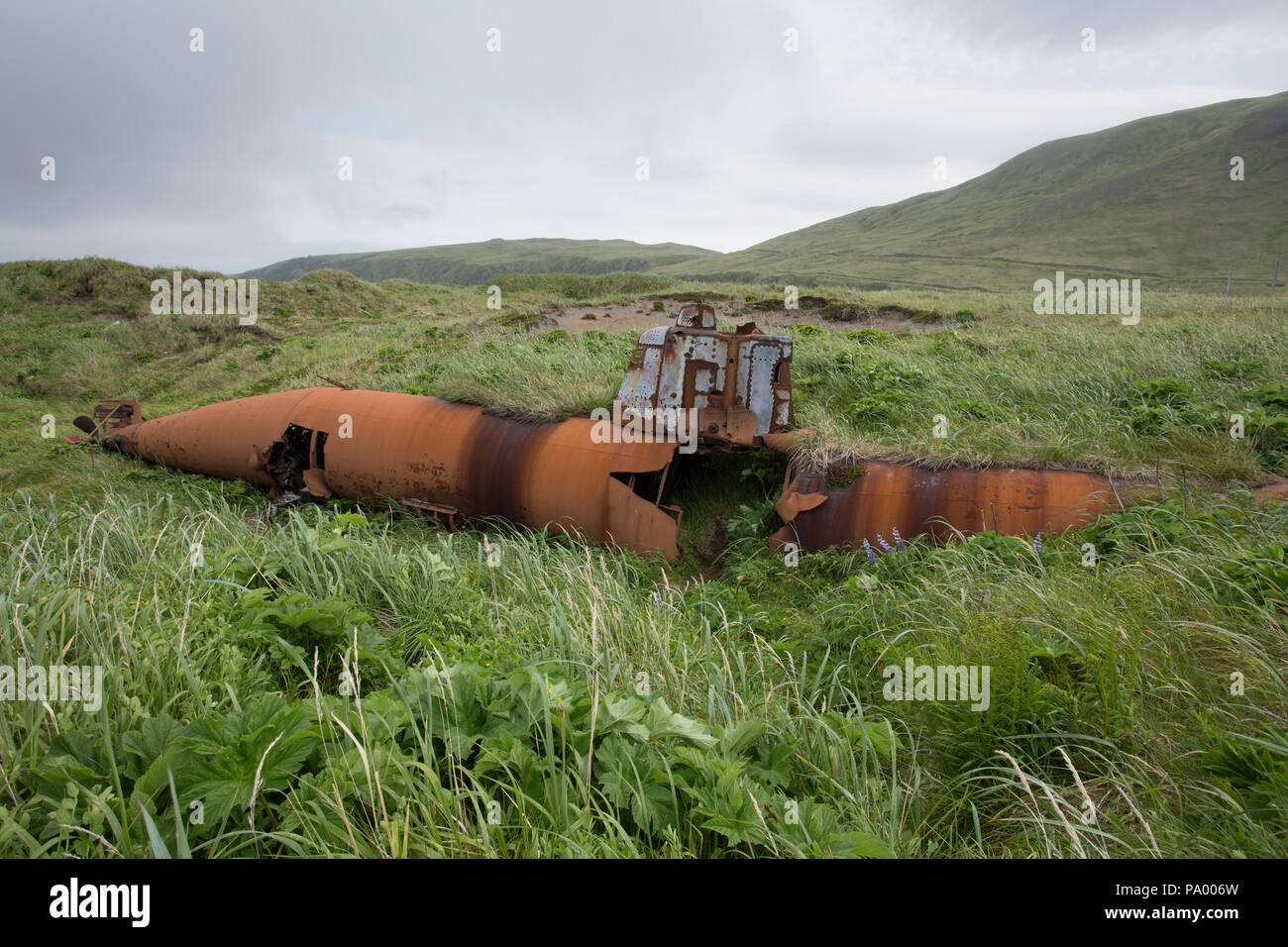 Abandoned Japanese Type A Ko-hyoteki midget submarine, Kiska Island. Stock Photo