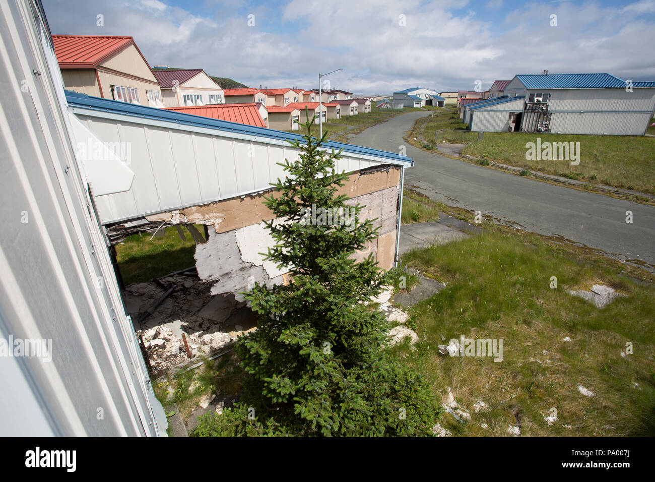 Run down broken house, Adak, Alaska Stock Photo