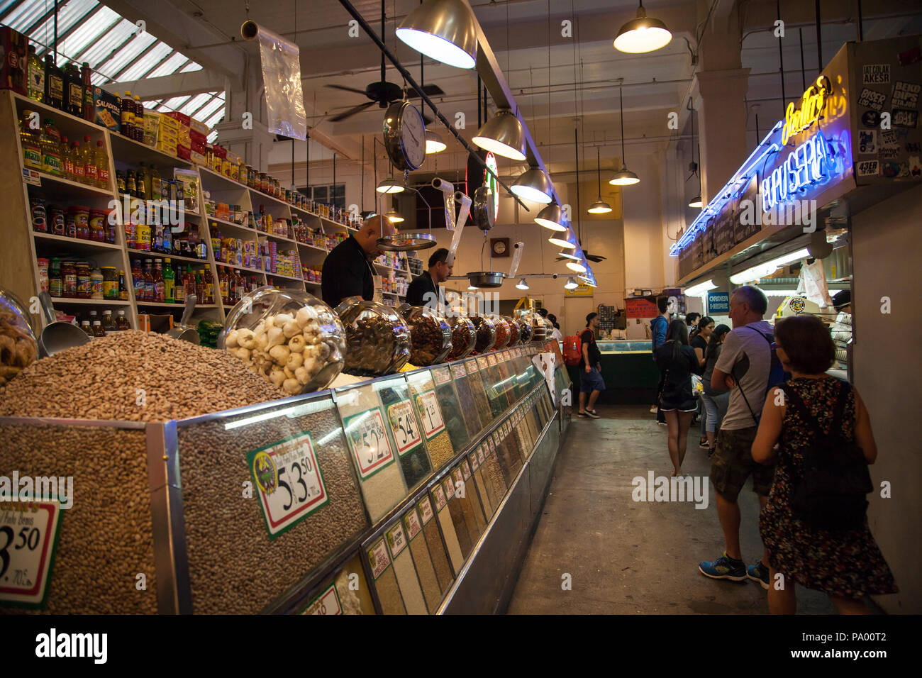 Inside the Grand Central Market, Los Angeles, California, USA Stock