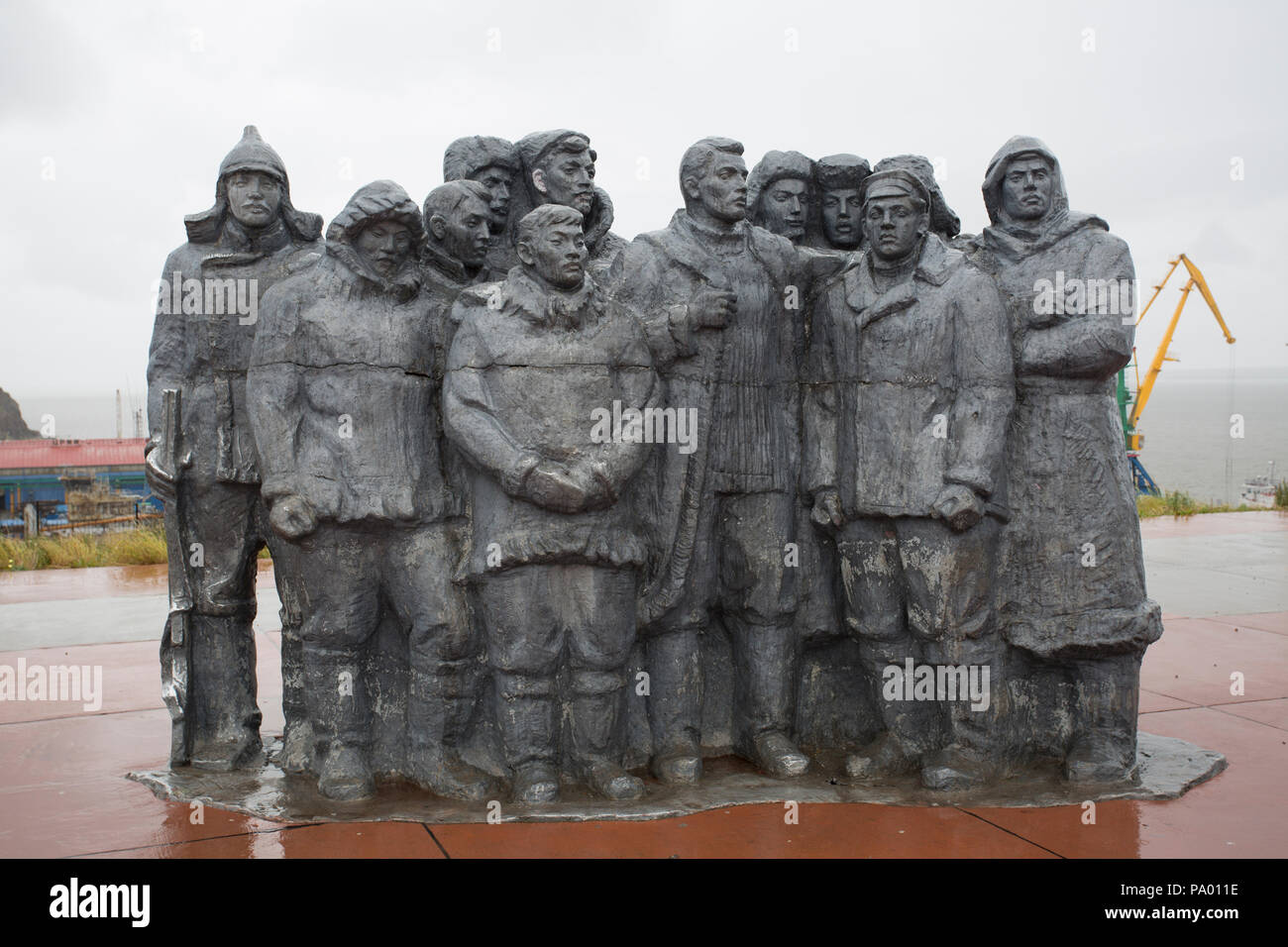 Statue of men in Anadyr, Russia Stock Photo