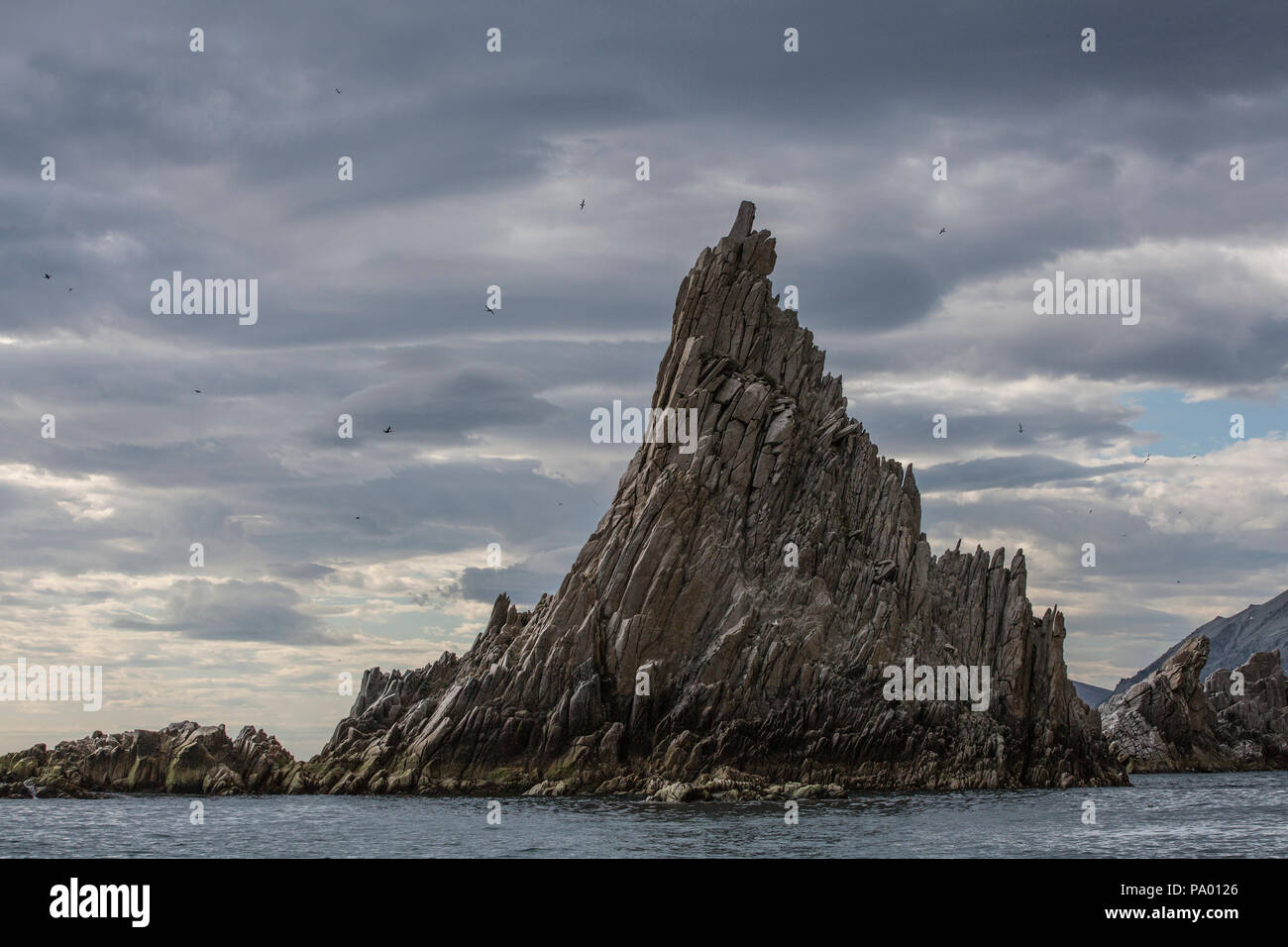 Coastal landscape and rock formations in Chukotka Stock Photo