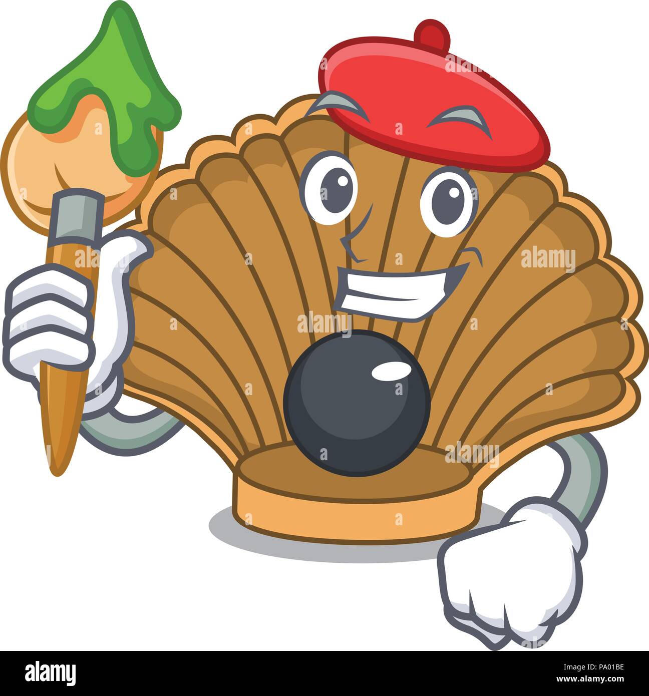 Artist shell with pearl character cartoon Stock Vector