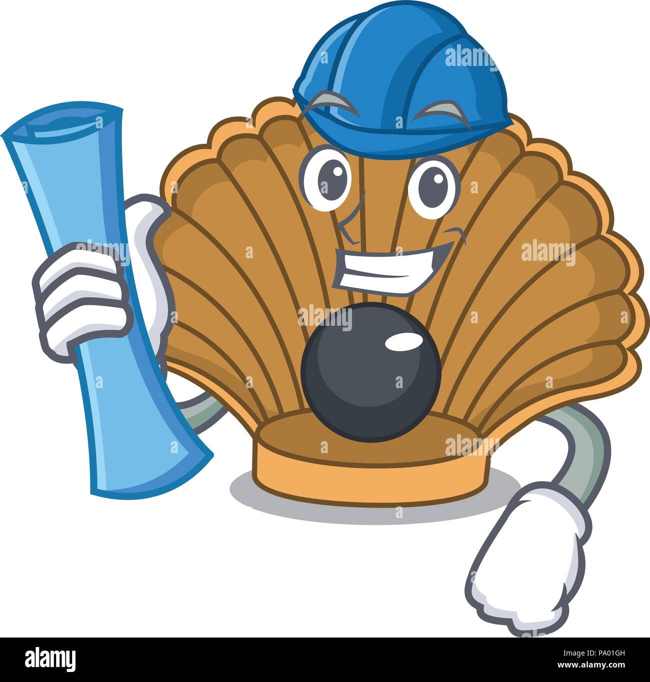Architect shell with pearl character cartoon Stock Vector