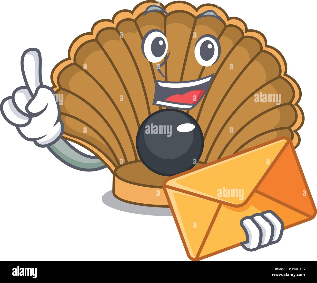 With envelope shell with pearl character cartoon Stock Vector