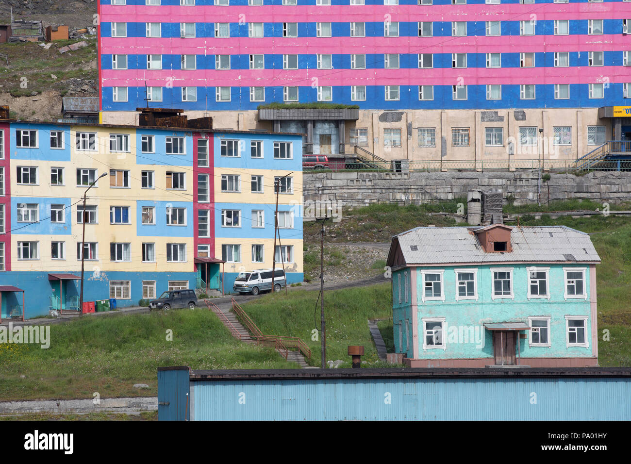 Provideniya city, Chukotka, Russia Stock Photo