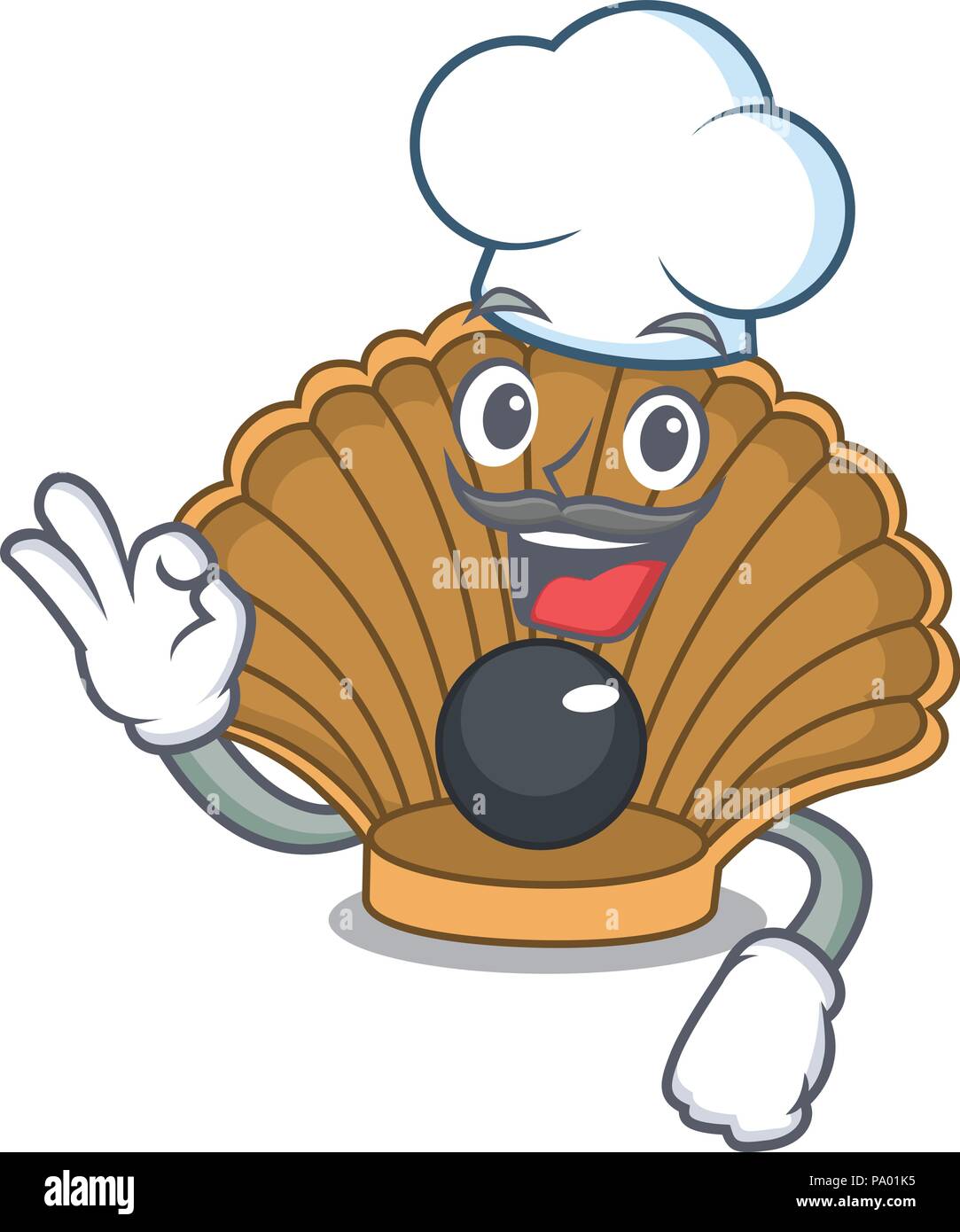 Chef shell with pearl character cartoon Stock Vector