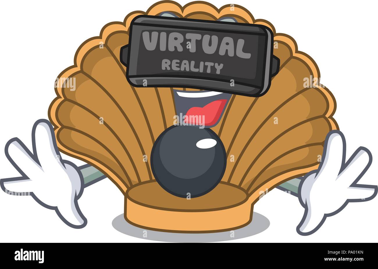 Virtual reality shell with pearl mascot cartoon Stock Vector