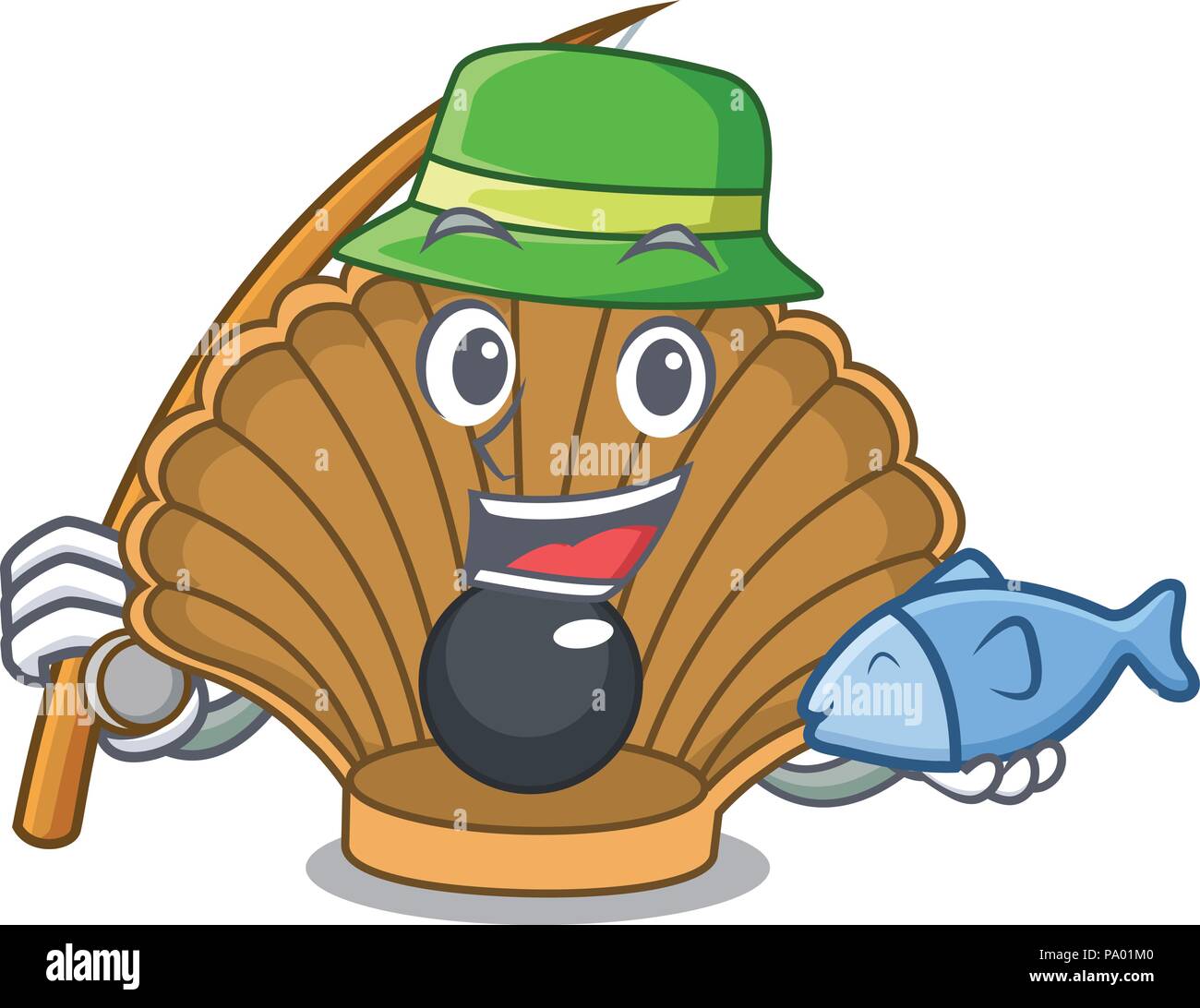 Fishing shell with pearl mascot cartoon Stock Vector