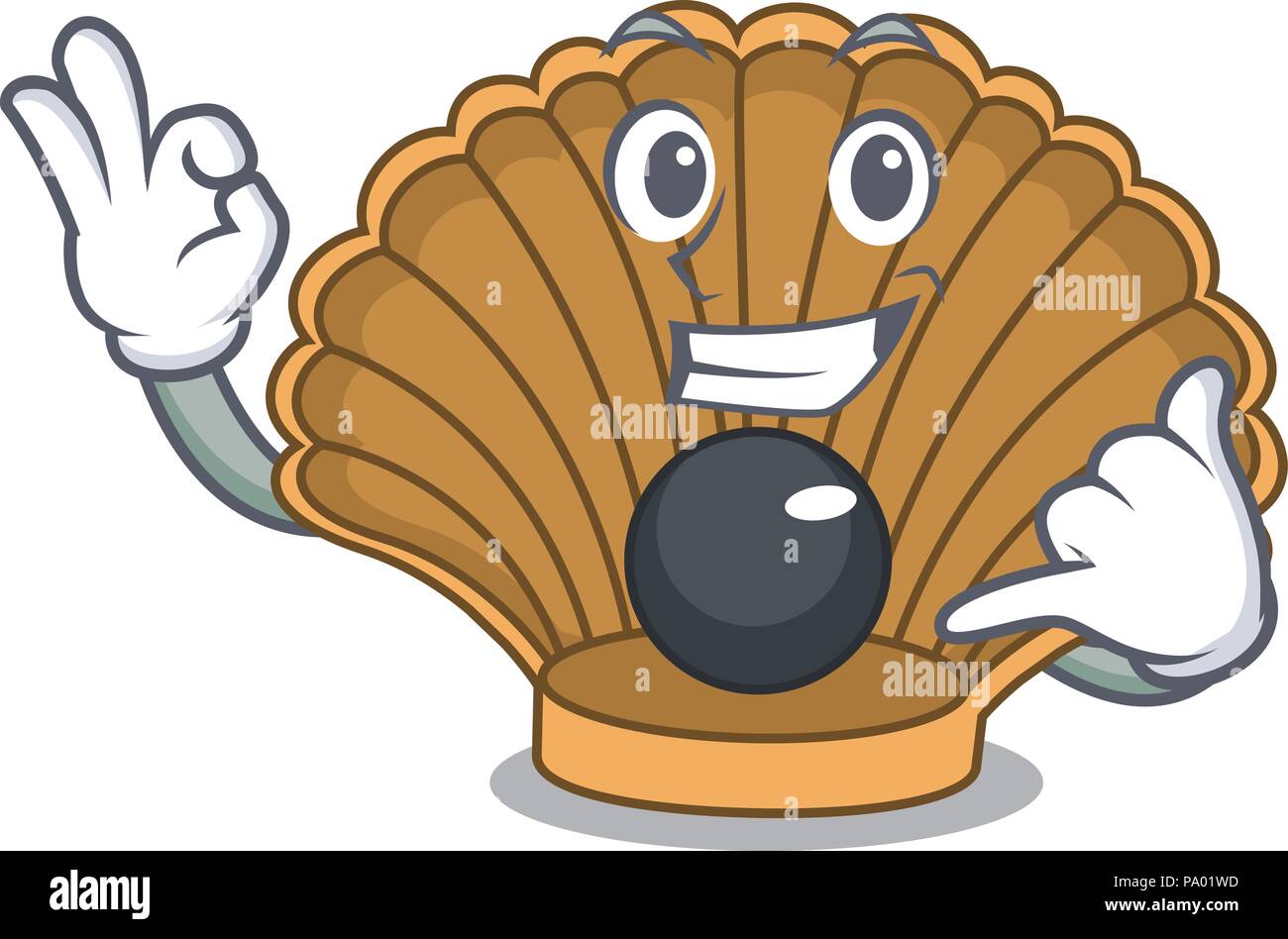Call me shell with pearl mascot cartoon Stock Vector