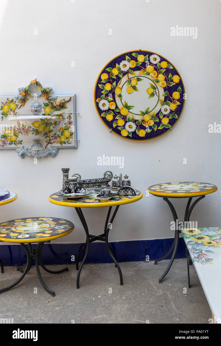 Ravello, Italy - June 16, 2017: Ceramics shop in the main square of Ravello, Campania, Italy Stock Photo