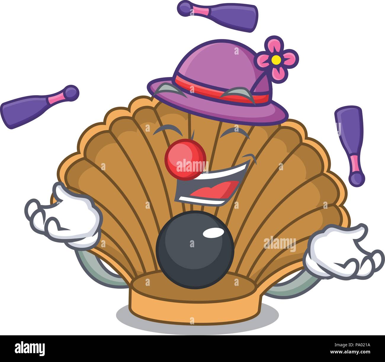 Juggling shell with pearl mascot cartoon Stock Vector
