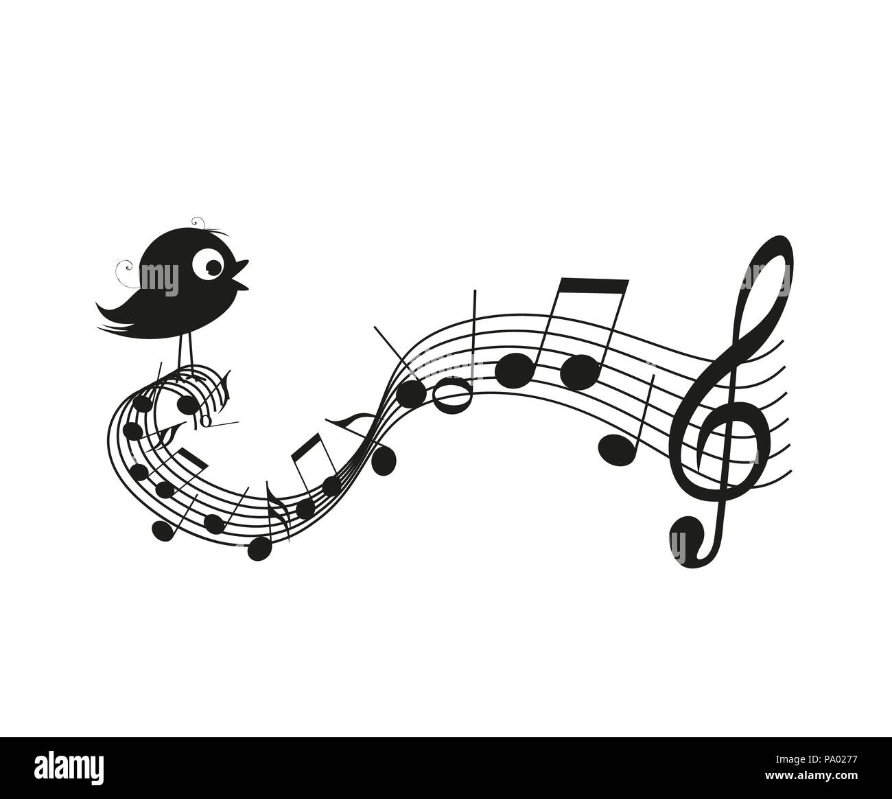Singing bird silhouette with music notes Stock Photo Alamy