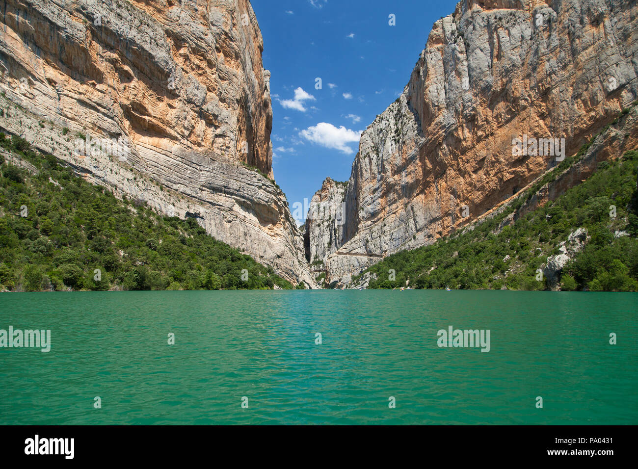 The Montsec and the Mont-Rebei Gorge in the border between Catalonia and Aragon, Spain. Stock Photo