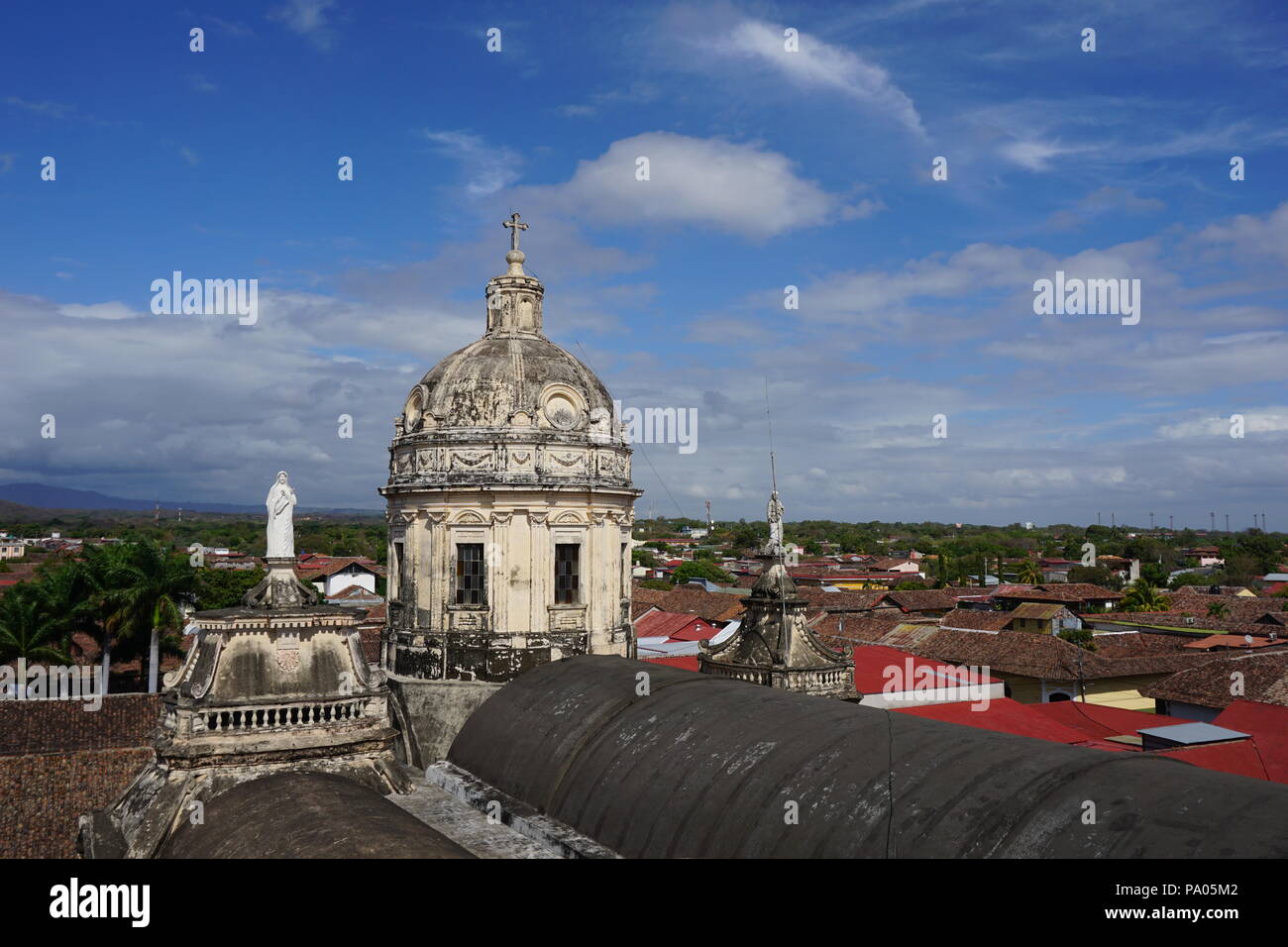 The Iglesia de la Merced de Granada in Nicaragua was first built in 1534 but destroyed two different times by pirates or invasors. Stock Photo