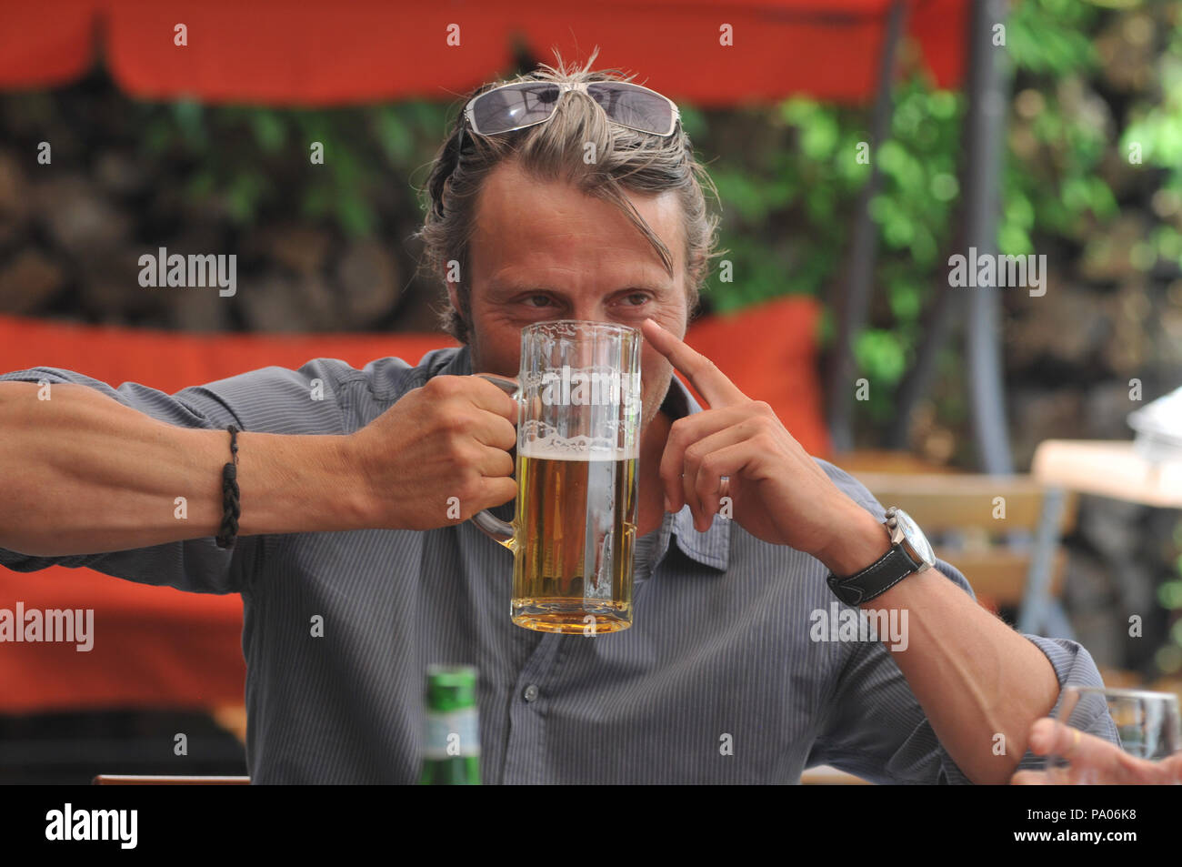 Actor Mads Mikkelsen in a Beergarden in Munich during Filmfest München 2010 Stock Photo