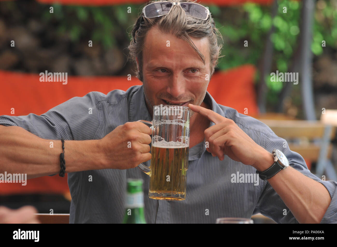 Actor Mads Mikkelsen in a Beergarden in Munich during Filmfest München 2010 Stock Photo