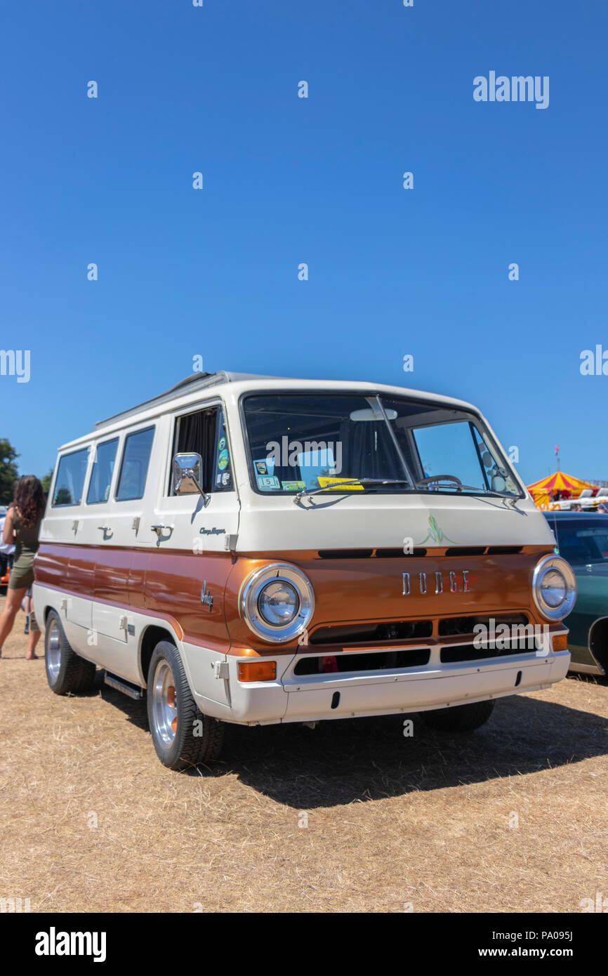 1966 vintage Dodge A100 camp wagon van at American classic car show Stock Photo