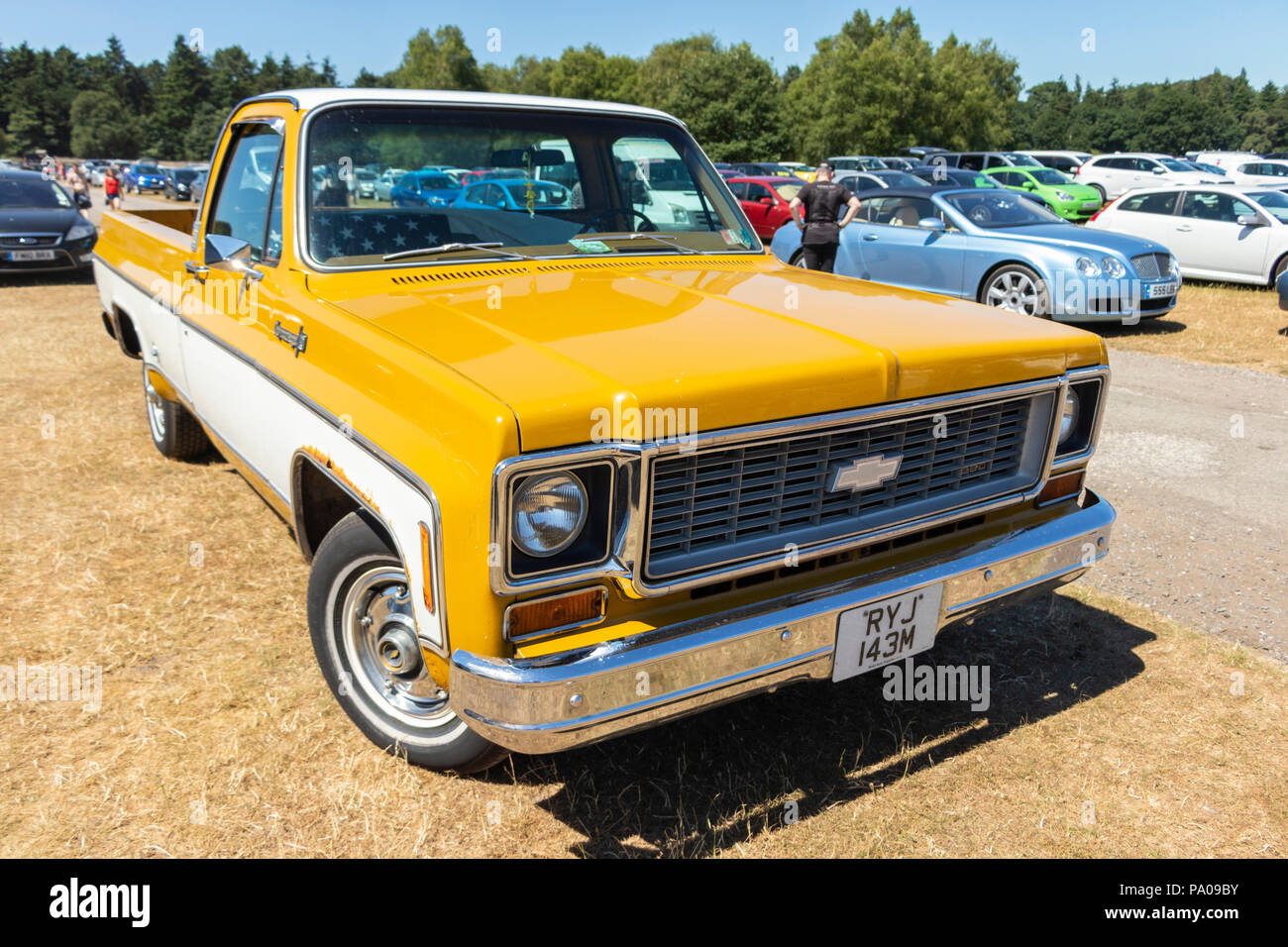 yellow 1970s Chevrolet pick up truck Stock Photo