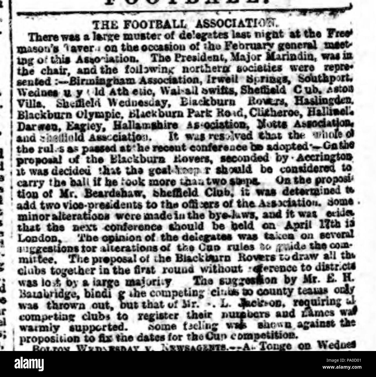 660 Football Association (Bolton Evening News) 1883 02 23 Stock Photo