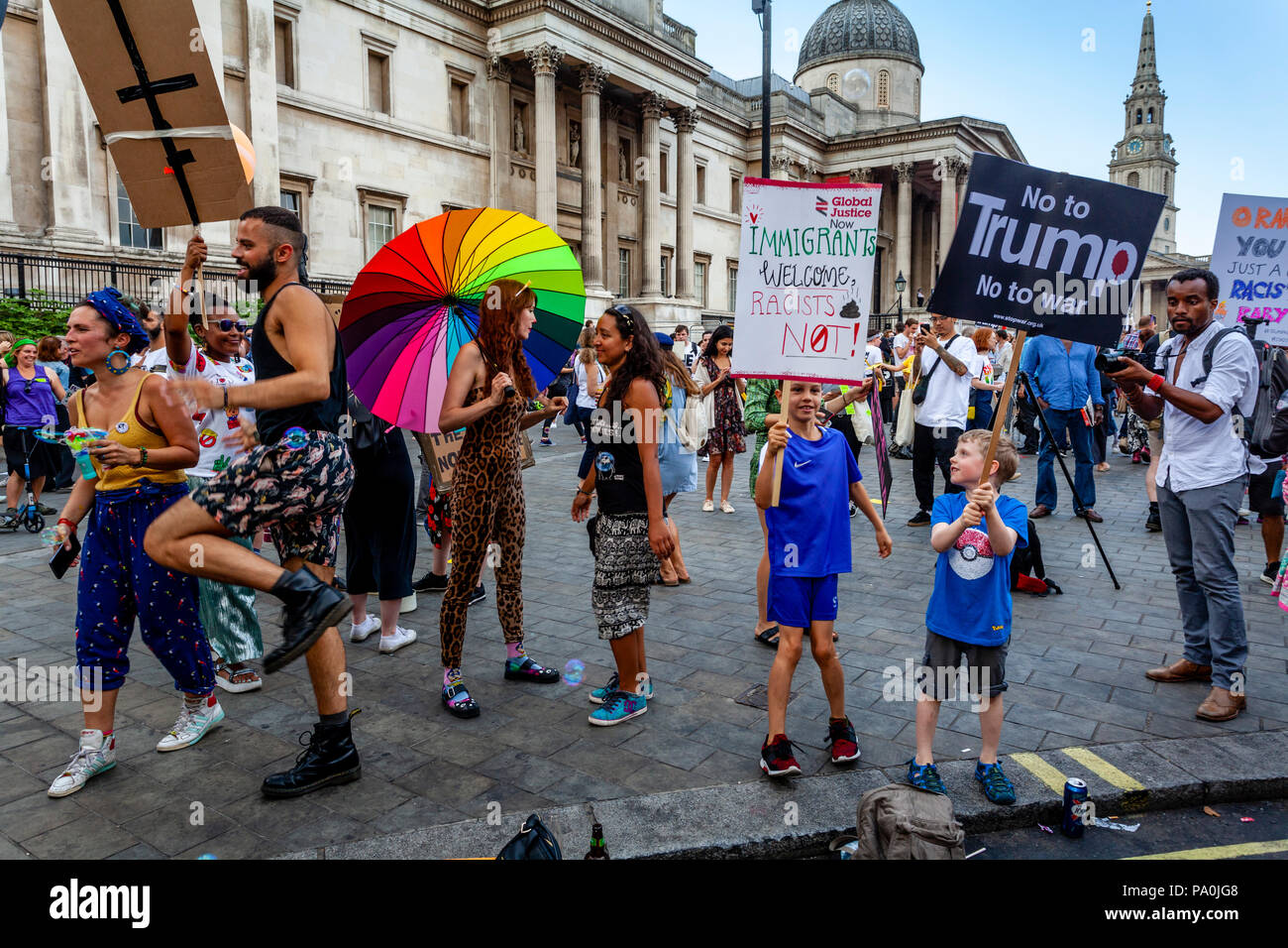 Anti Trump Protestors, Trafalgar Square, London, England Stock Photo