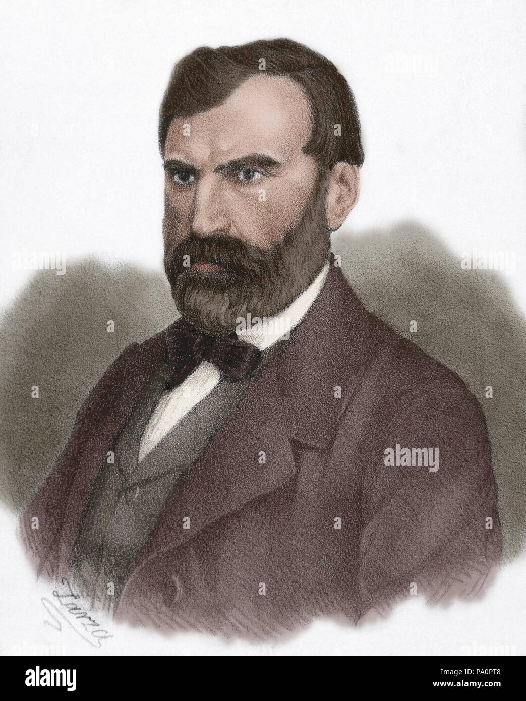 Eugene Pelletan (1813-1884). French writer, journalist and politician. Portrait. Engraving by Eusebio Zarza (1842-1881). 'Galeria Universal', 1868. Colored. Stock Photo