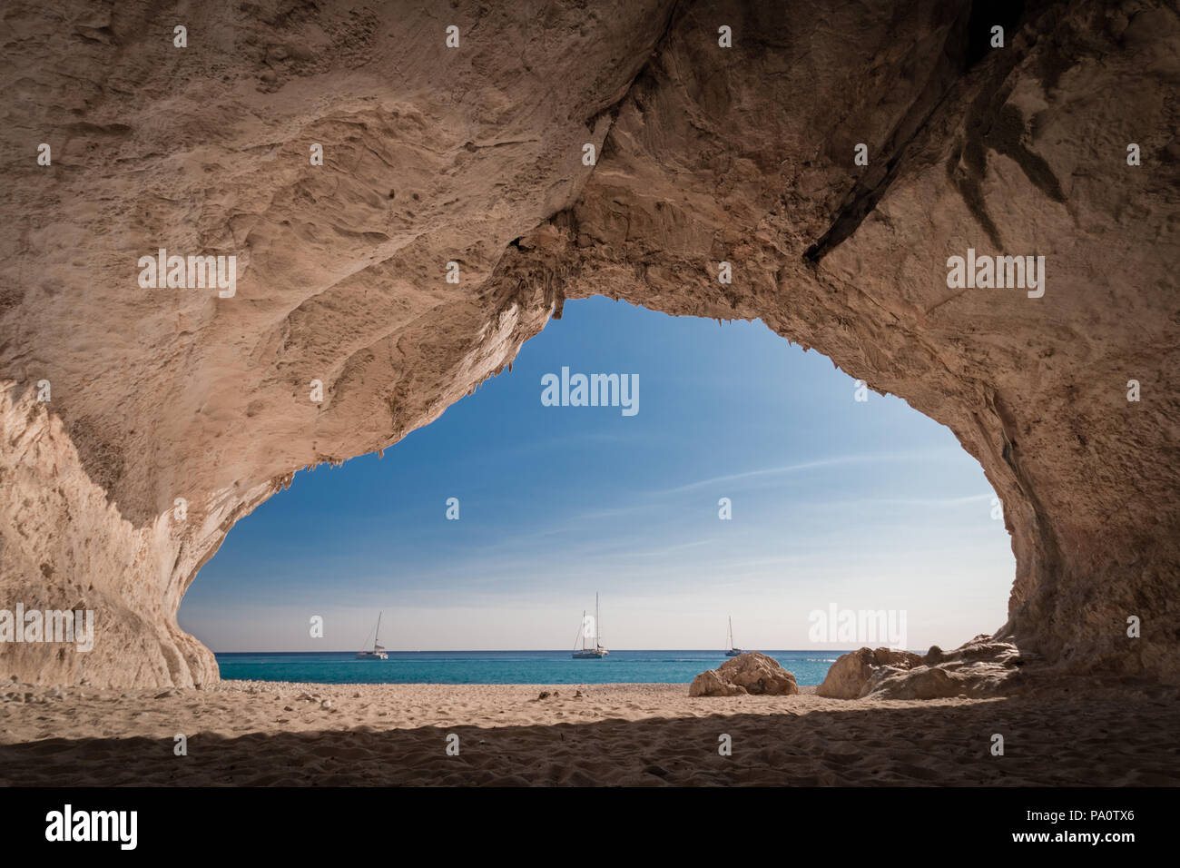 Inside a cave at Cala Luna beach on the Italian island of Sardinia Stock Photo
