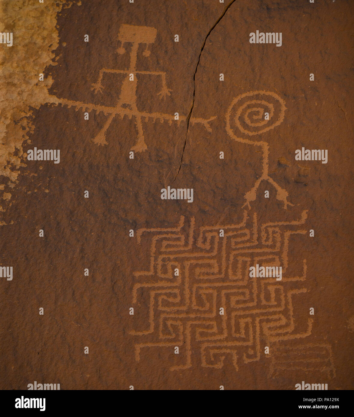 Utah, USA. 25th June, 2018. The Maze Rock Art Site features Archaic and Ancestral Puebloan petroglyphs depicting anthropomorphic, zoomorphic, and abstract designs in Vermillion Cliffs National Monument, Utah, on Monday, June 25, 2018. Credit: L.E. Baskow/ZUMA Wire/Alamy Live News Stock Photo