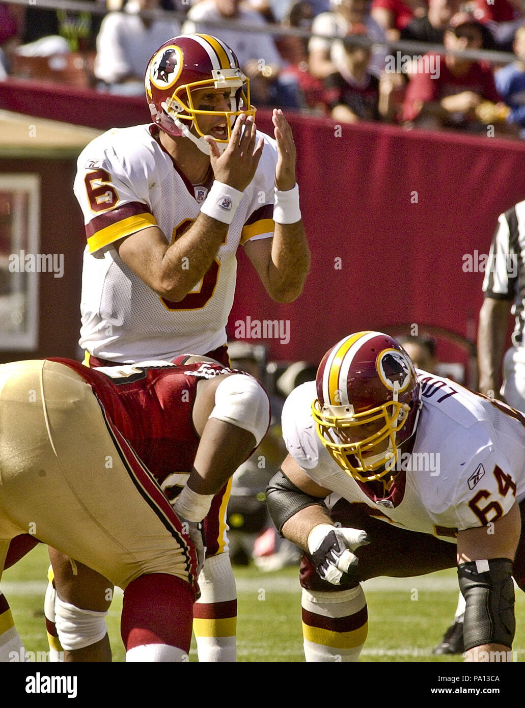 San Francisco, California, USA. 22nd Sep, 2002. Washington Redskins  quarterback Shane Matthews (6) changes call on Sunday, September 22, 2002,  in San Francisco, California. The 49ers defeated the Redskins 20-10.  Credit: Al