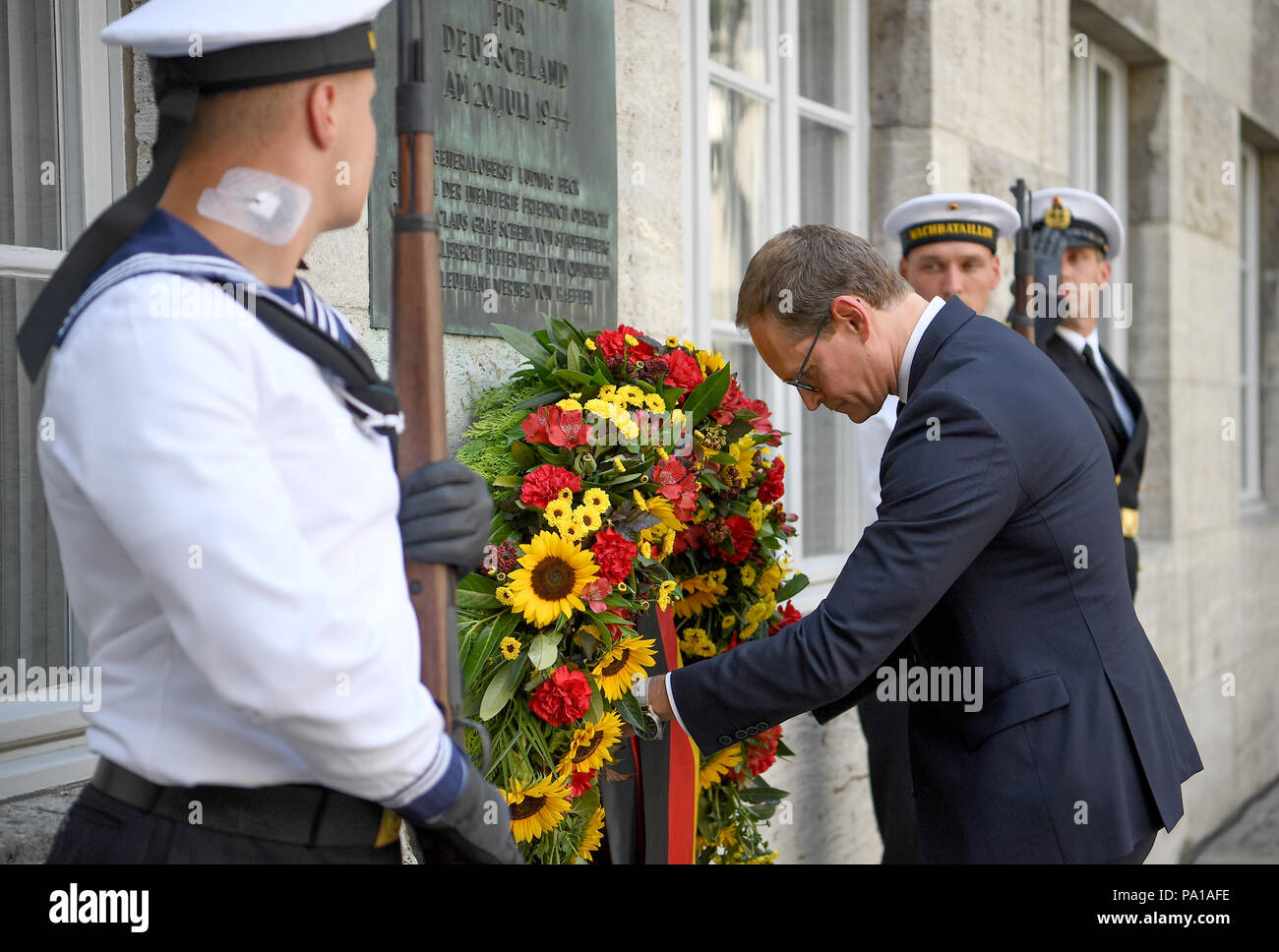Image result for Berlin, Germany. 20th July, 2018. Michael Mueller (SPD), Mayor of Berlin, laying a wreath during the remembrance event on the 74th anniversary of the failed attempt against Adolf Hitler in