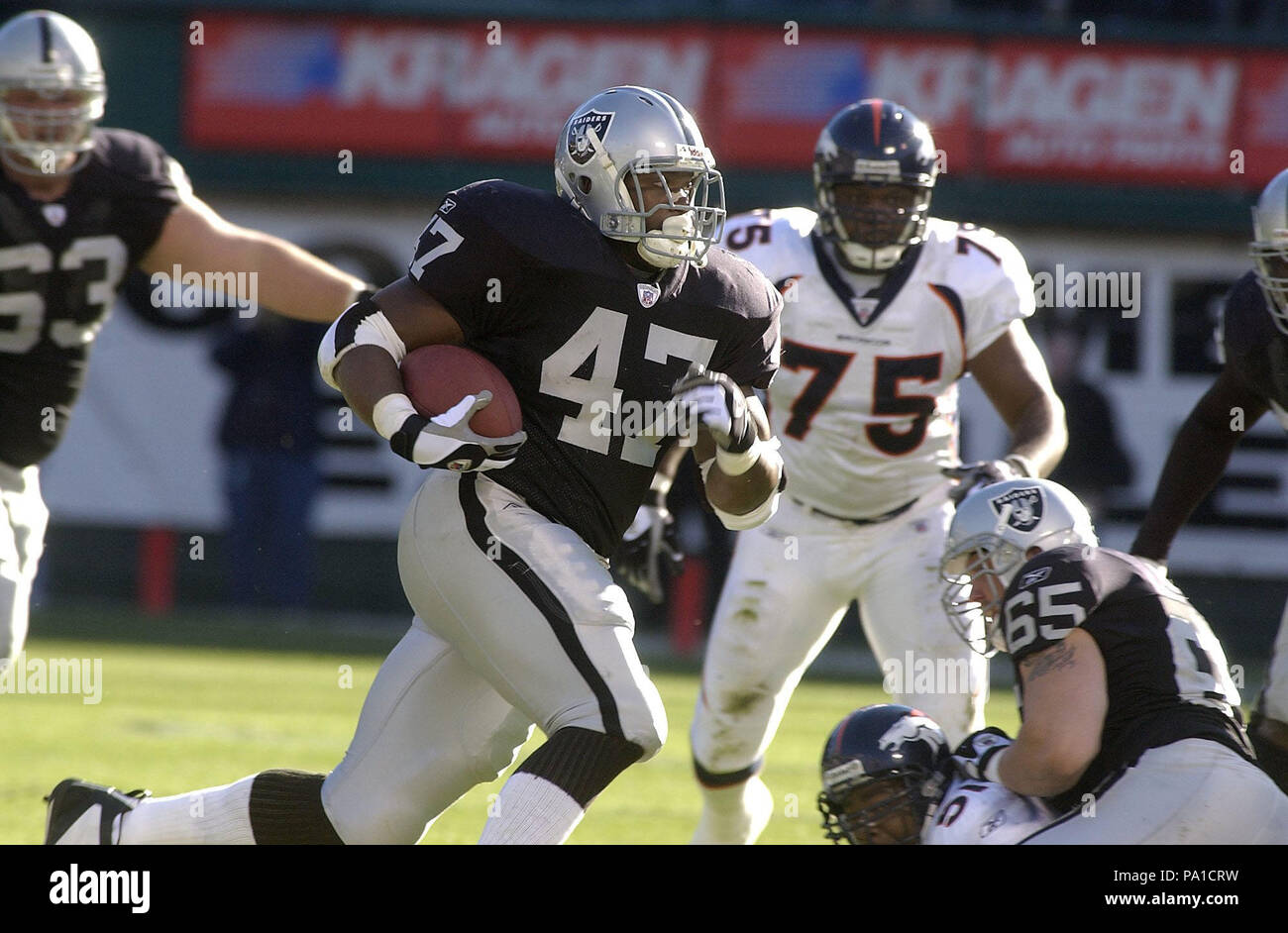 Oakland Raiders runningback, Tyrone Wheatley (47) makes his way down field  in the 2nd quarter of a game against the Kansas City Chiefs at Network  Associates Coliseum on Sunday afternoon. The Raiders