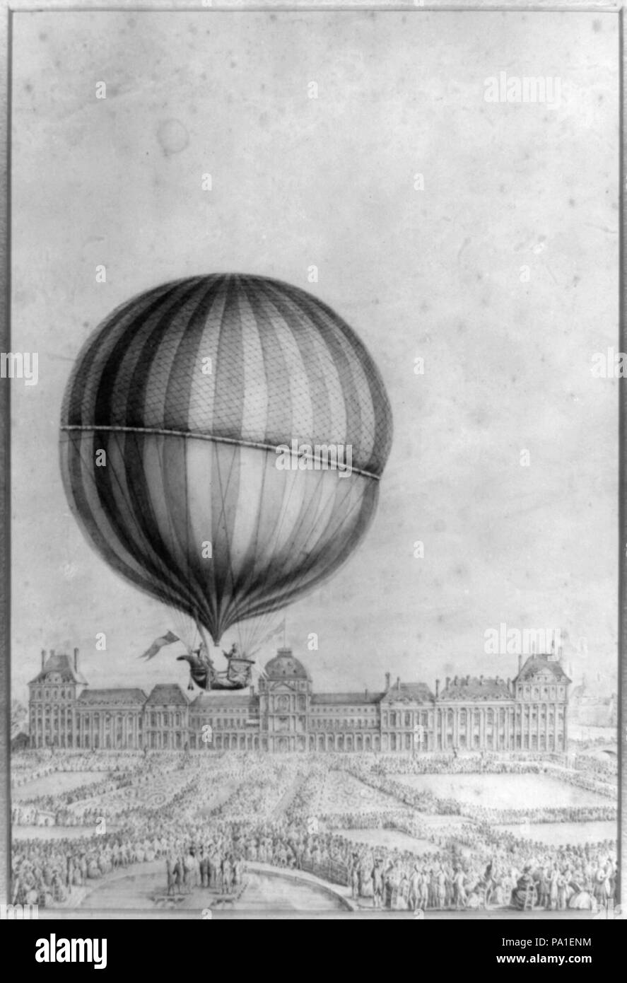 384 Departure of Jacques Charles and Marie-Noel Robert's 'aerostatic globe' balloon from the Jardin des Tuileries, Paris, on Dec. 1, 1783 LCCN94508310 Stock Photo