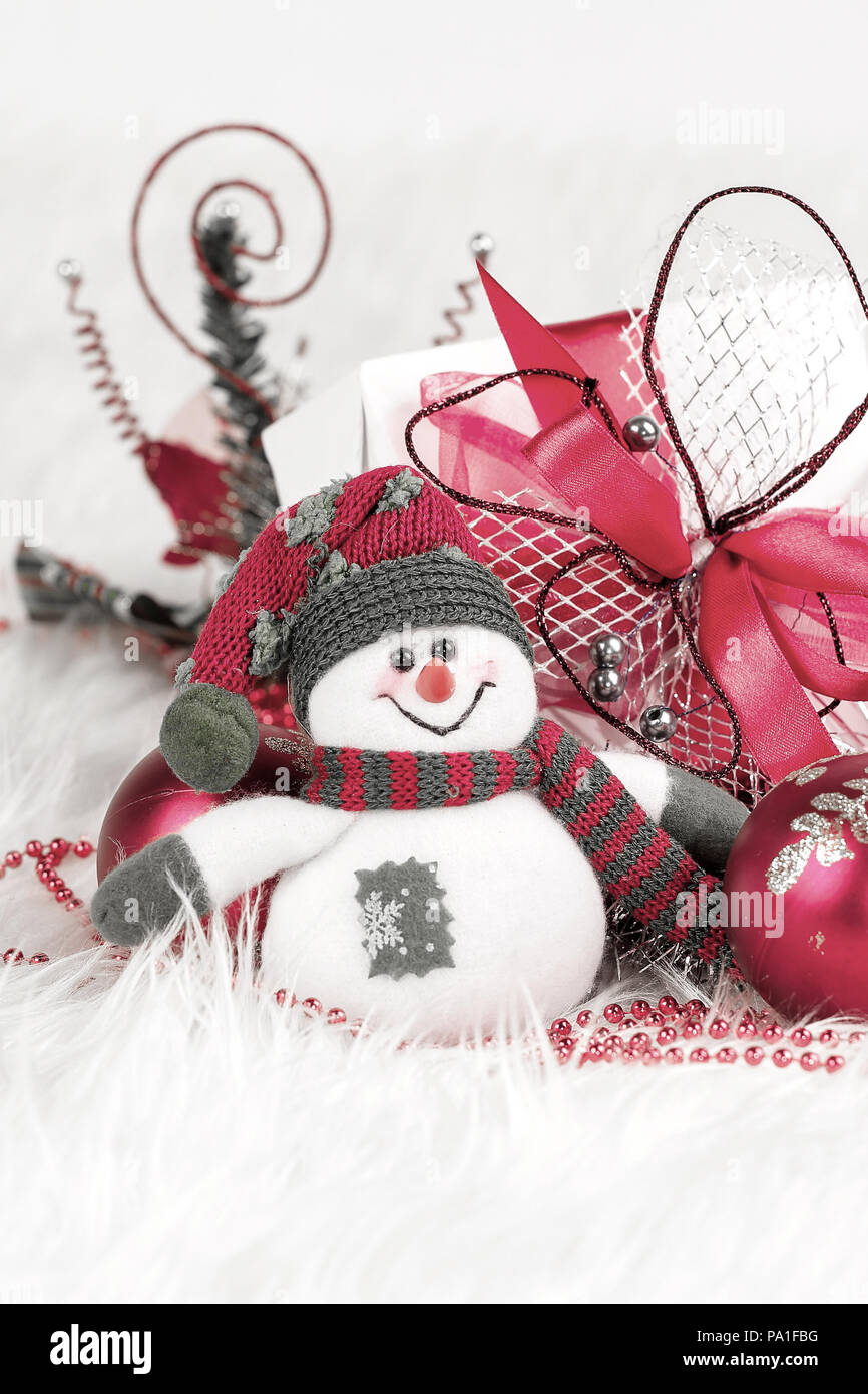 cute toy snowman , Christmas tree decorations and boxes with gif Stock ...