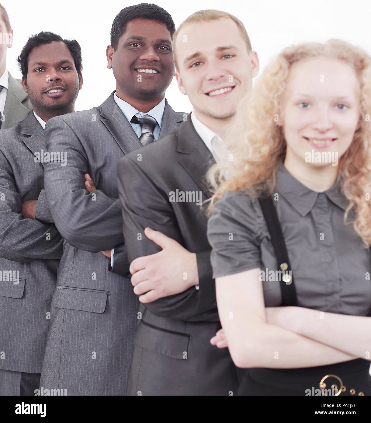 Portrait of a woman and man office workers smiling Stock Photo - Alamy