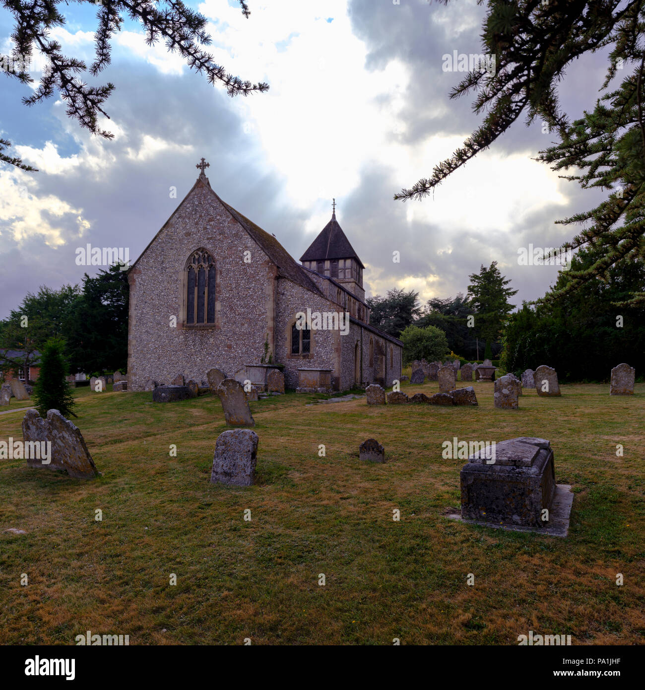 View of St Stephen's Church in the village of Sparsholt near Winchester, Hampshire, UK Stock Photo