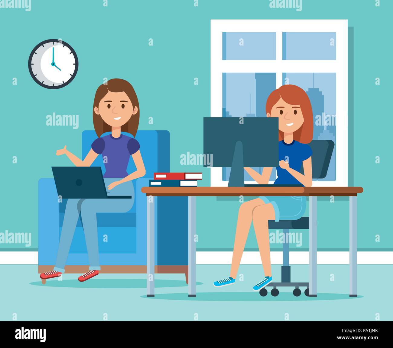 young women in the workplace scene vector illustration design Stock ...