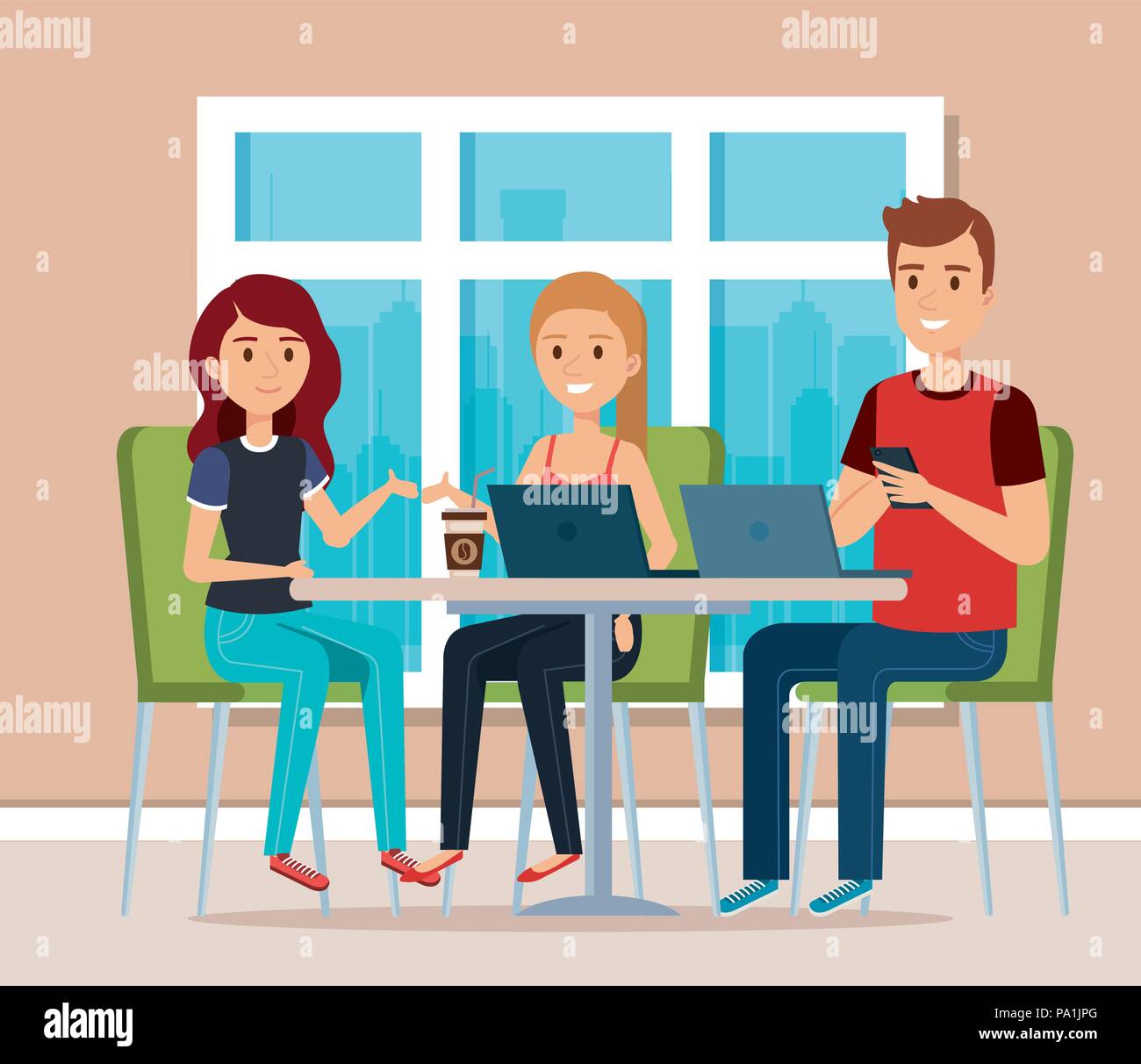 young people in the workplace scene vector illustration design Stock ...