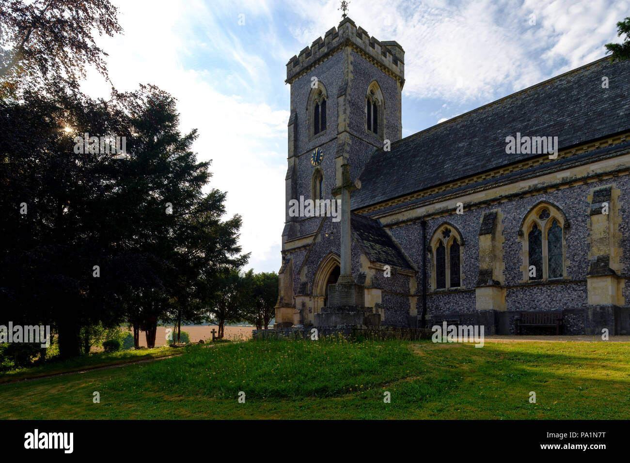 Summer view of St James the Evangelist Church, West Meon in the Meon Valley in the South Downs National Park, Hampshire, UK Stock Photo